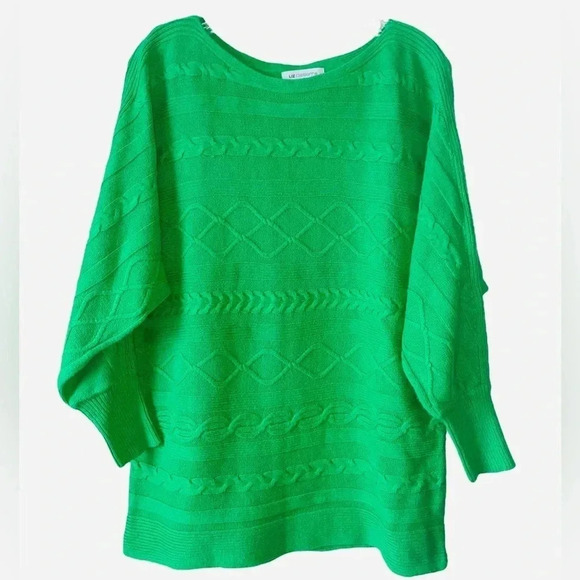 LIZ CLAIBORNE | Vintage 90s Kelly Green Horizontal Cable Knit Sweater Size L - Picture 1 of 7
